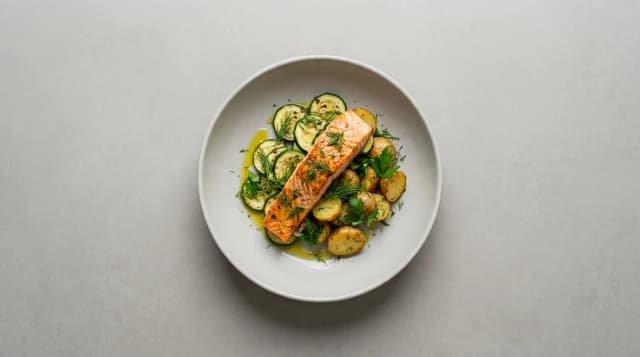 Grillowany łosoś z ziołami i cukinią