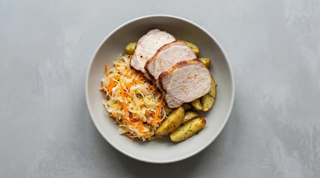 Pieczony schab z surówką z kiszonej kapusty