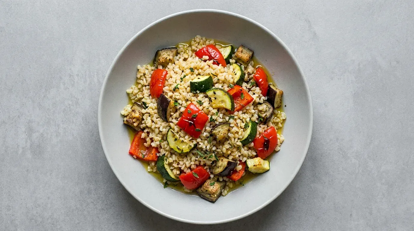 Kasza bulgur z pieczonymi warzywami