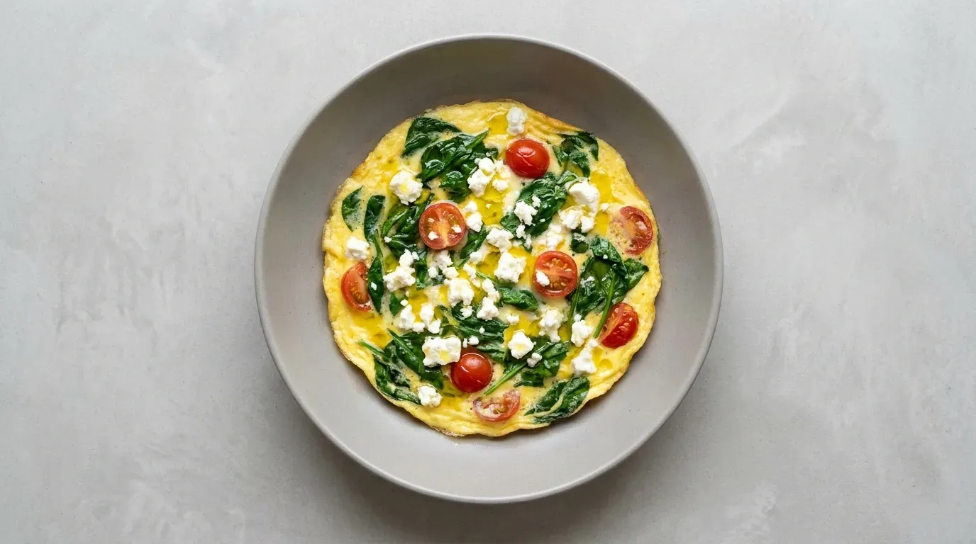 Omlet z dwóch jajek ze szpinakiem i fetą