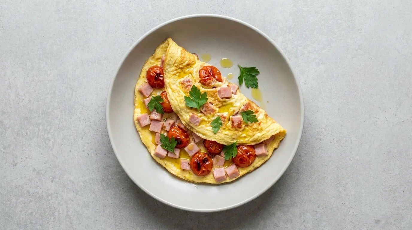Omlet z szynką z indyka i pomidorem